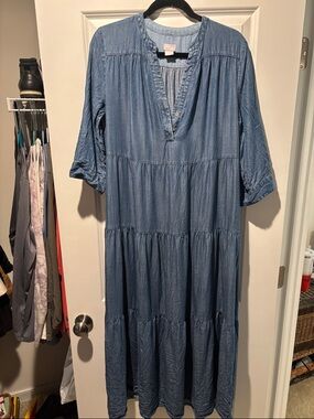 Chico's Lightweight Blue Tiered Maxi Dress